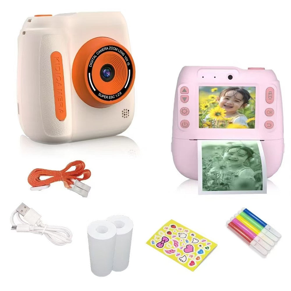 D102 2.4 Inch IPS Screen Instant Print Digital Camera for Kids 10X Zoom Dual HD Lens Video Recorder, with 32GB Card