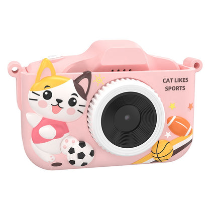 T5S Cartoon Cat Digital Camera 2.0 Inch IPS Screen HD Dual Lens Video Recorder for Kids, with 32GB Card + Card Reader