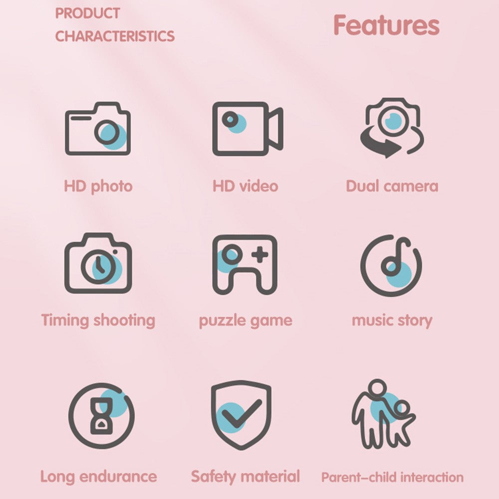 T5S Cartoon Cat Digital Camera 2.0 Inch IPS Screen HD Dual Lens Video Recorder for Kids, with 32GB Card + Card Reader