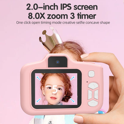 T5S Cartoon Cat Digital Camera 2.0 Inch IPS Screen HD Dual Lens Video Recorder for Kids, with 32GB Card + Card Reader