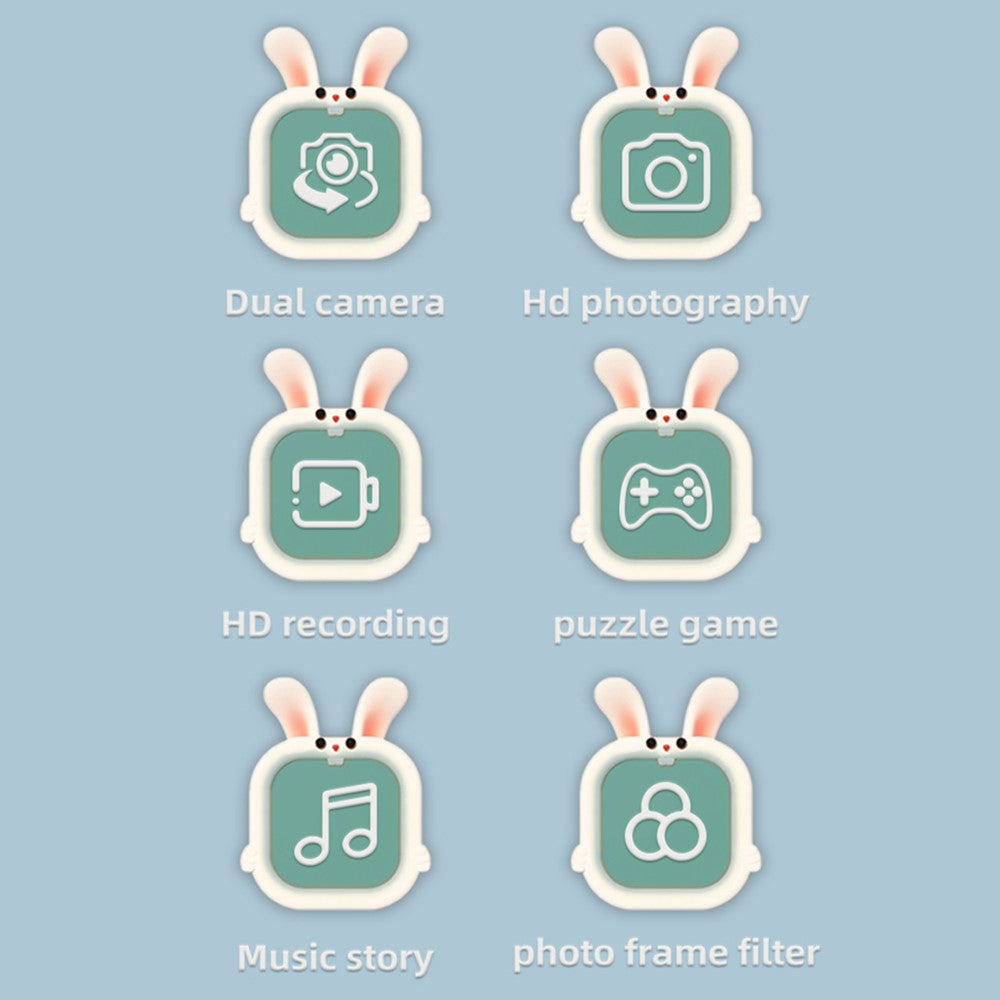 T6S Cartoon Rabbit Digital Camera for Kids 2.0 Inch IPS Screen HD Dual Lens Video Recorder, with 32GB Card + Card Reader