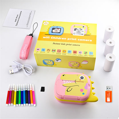 K07 Dinosaur Shape Front / Rear Dual Kids Camera 2.4 Inch IPS Screen WiFi Instant Print Digital Camera