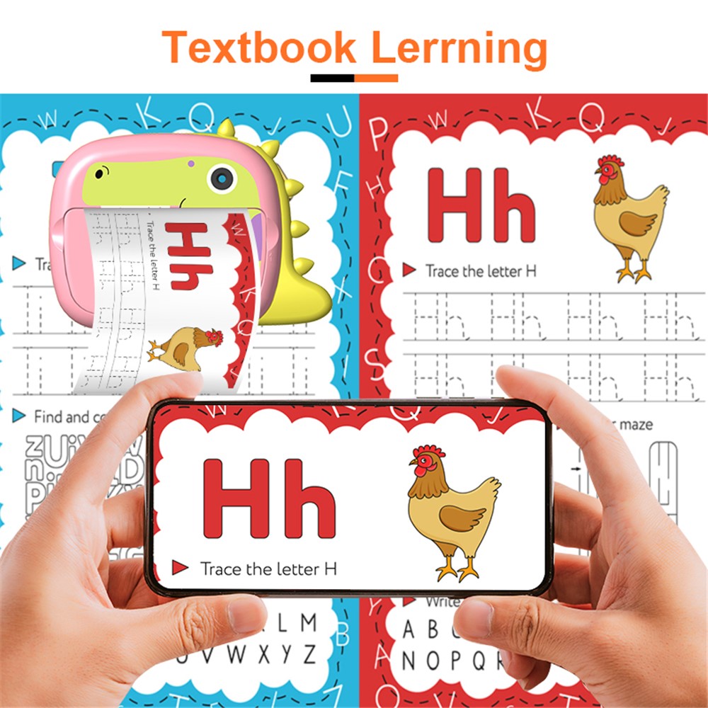 K07 Dinosaur Shape Front / Rear Dual Kids Camera 2.4 Inch IPS Screen WiFi Instant Print Digital Camera