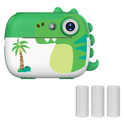 D1 Cartoon Dinosaur HD Dual Lens Kids Digital Camera 2.4 Inch IPS Screen Mini Instant Print Camera Video Recorder