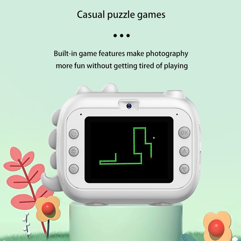 D1 Cartoon Dinosaur HD Dual Lens Kids Digital Camera 2.4 Inch IPS Screen Mini Instant Print Camera Video Recorder