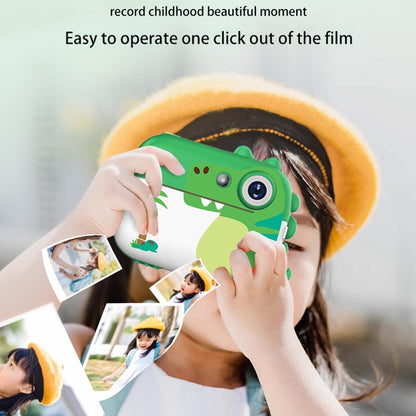 D1 Cartoon Dinosaur HD Dual Lens Kids Digital Camera 2.4 Inch IPS Screen Mini Instant Print Camera Video Recorder