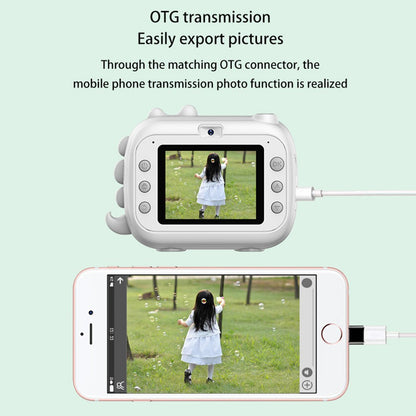 D1 Cartoon Dinosaur HD Dual Lens Kids Digital Camera 2.4 Inch IPS Screen Mini Instant Print Camera Video Recorder