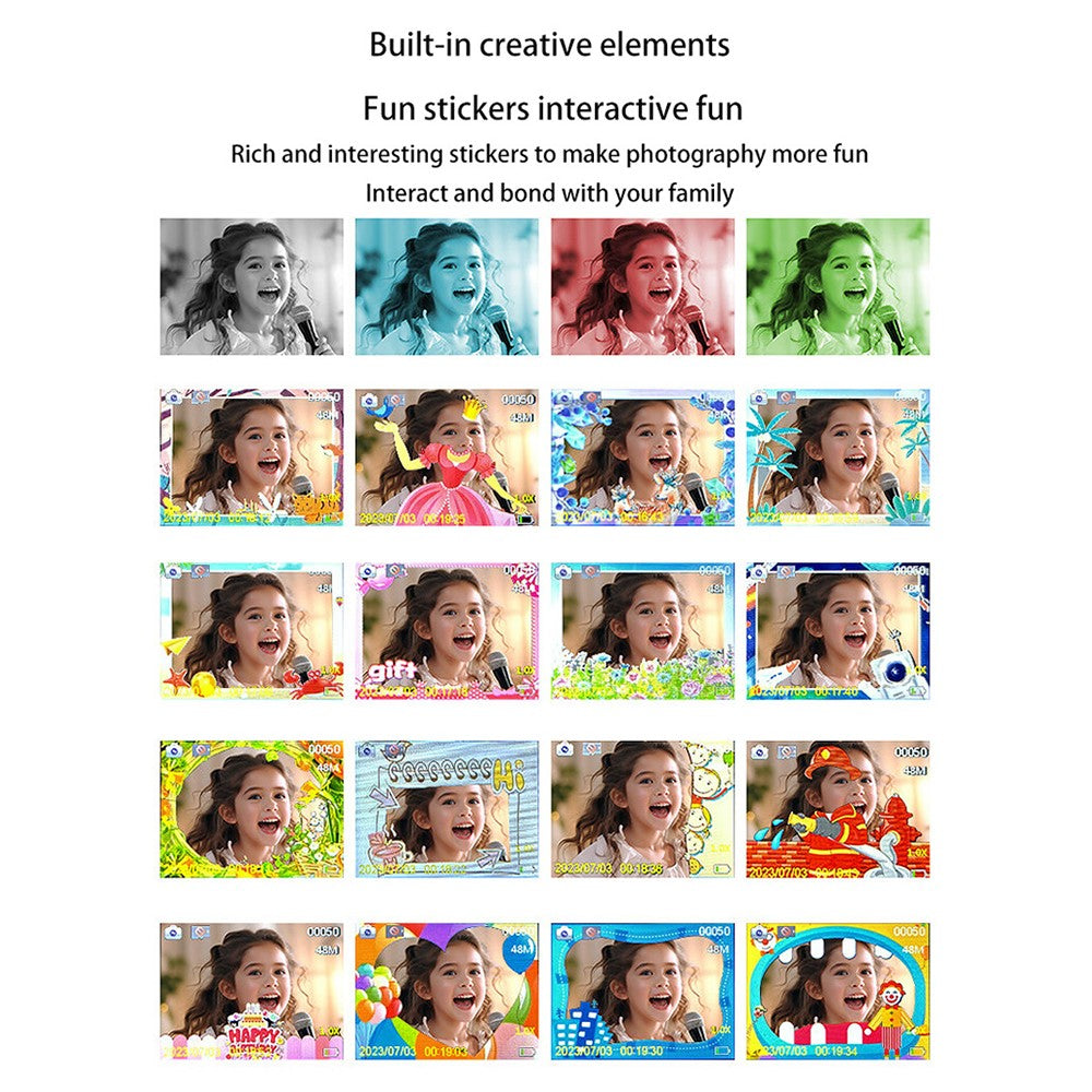 D1 Cartoon Dinosaur HD Dual Lens Kids Digital Camera 2.4 Inch IPS Screen Mini Instant Print Camera Video Recorder