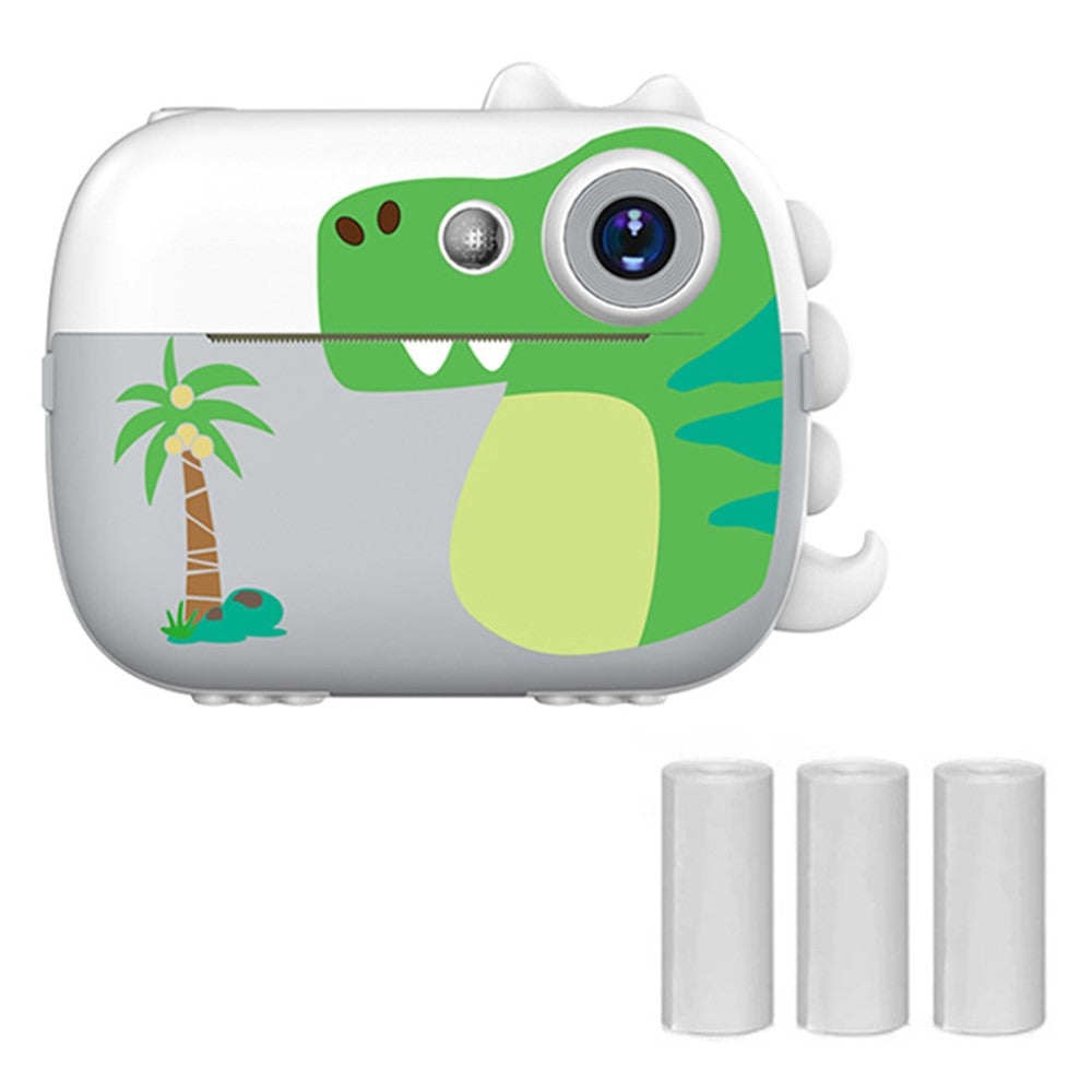 D1 Cartoon Dinosaur HD Dual Lens Kids Digital Camera 2.4 Inch IPS Screen Mini Instant Print Camera Video Recorder