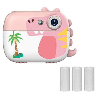 D1 Cartoon Dinosaur HD Dual Lens Kids Digital Camera 2.4 Inch IPS Screen Mini Instant Print Camera Video Recorder