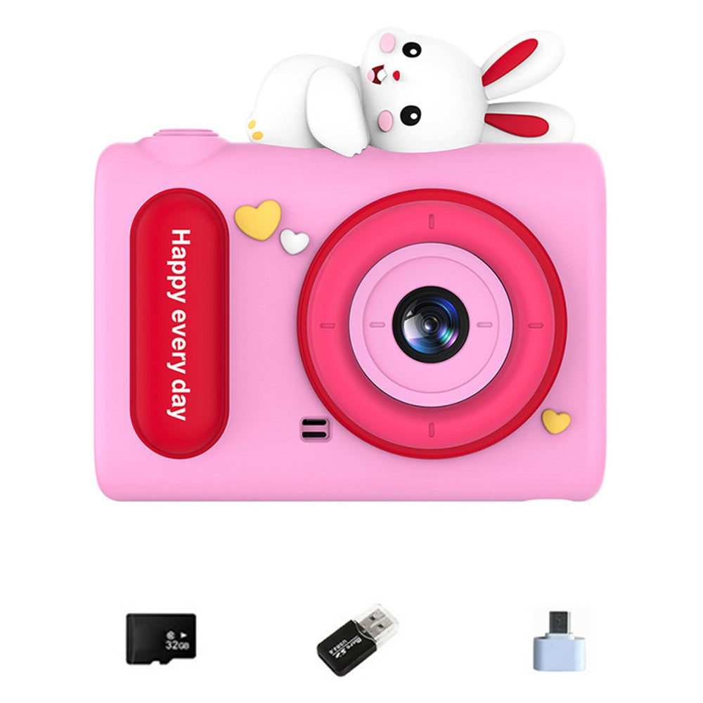 H05 Cartoon Animal Design 2.0 Inch HD Dual Lens 8X Zoom Digital Camera for Kids Video Recorder with 32GB Card + Card Reader