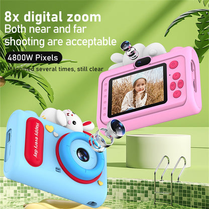 H05 Cartoon Animal Design 2.0 Inch HD Dual Lens 8X Zoom Digital Camera for Kids Video Recorder with 32GB Card + Card Reader