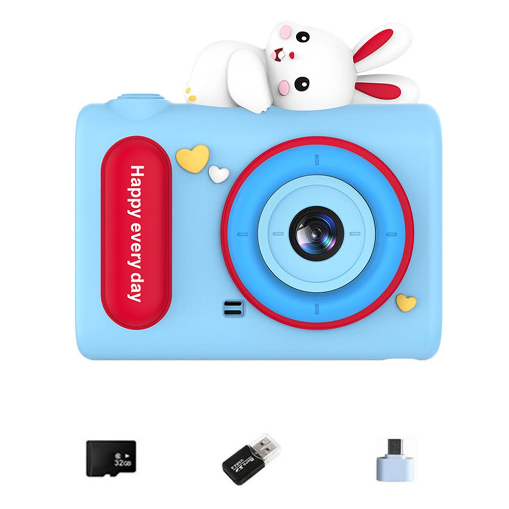 H05 Cartoon Animal Design 2.0 Inch HD Dual Lens 8X Zoom Digital Camera for Kids Video Recorder with 32GB Card + Card Reader