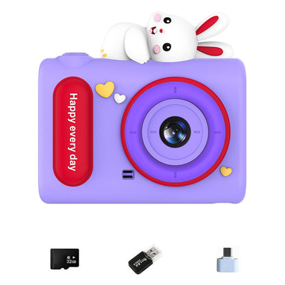 H05 Cartoon Animal Design 2.0 Inch HD Dual Lens 8X Zoom Digital Camera for Kids Video Recorder with 32GB Card + Card Reader