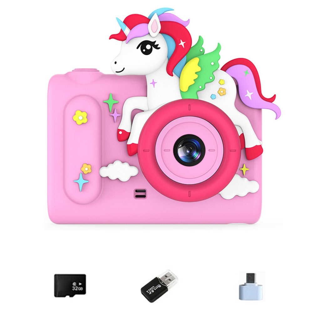 H05 Cartoon Animal Design 2.0 Inch HD Dual Lens 8X Zoom Digital Camera for Kids Video Recorder with 32GB Card + Card Reader