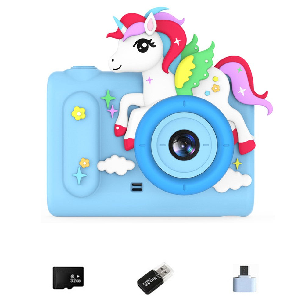 H05 Cartoon Animal Design 2.0 Inch HD Dual Lens 8X Zoom Digital Camera for Kids Video Recorder with 32GB Card + Card Reader