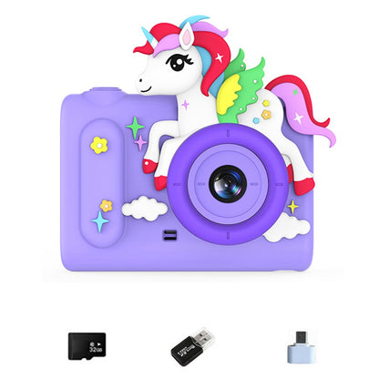 H05 Cartoon Animal Design 2.0 Inch HD Dual Lens 8X Zoom Digital Camera for Kids Video Recorder with 32GB Card + Card Reader