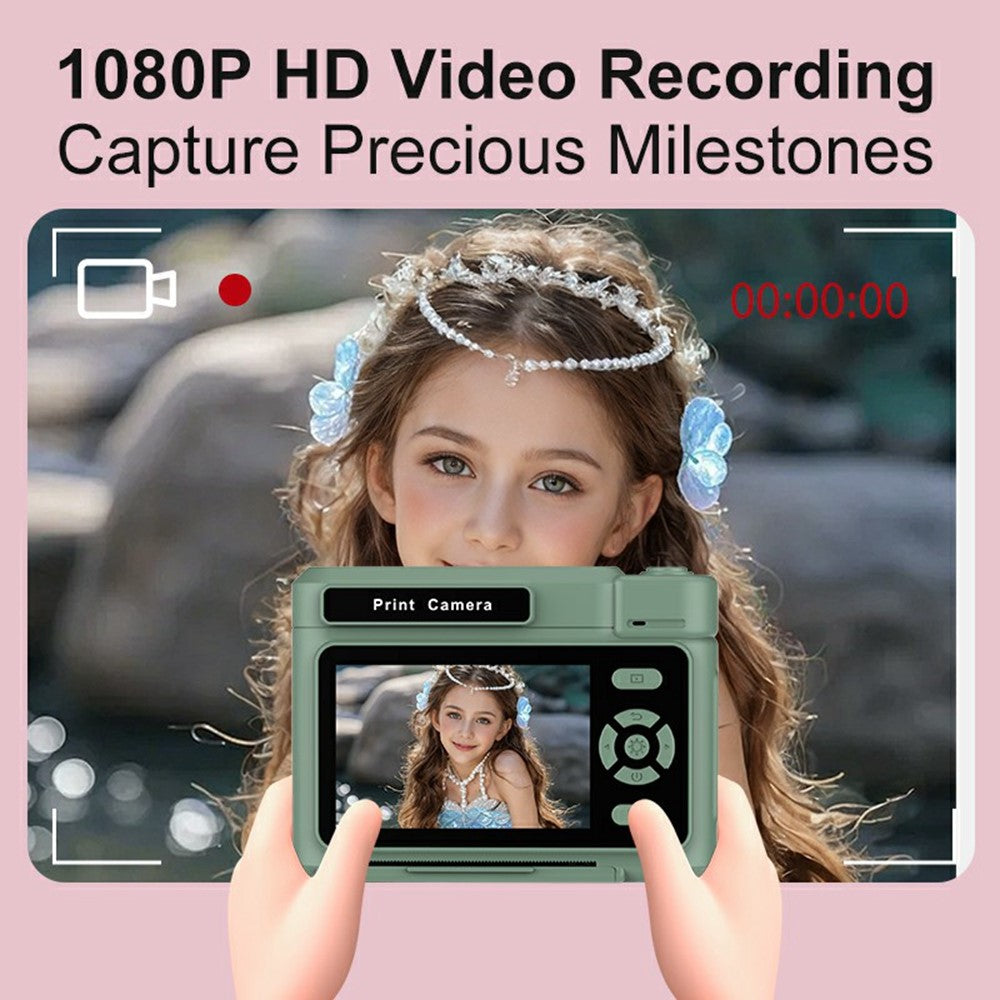 D15 For Kids Portable Video Recorder 2.4 Inch IPS Screen Instant Print Camera with 32GB Card + Card Reader (Support Monochrome Printing)