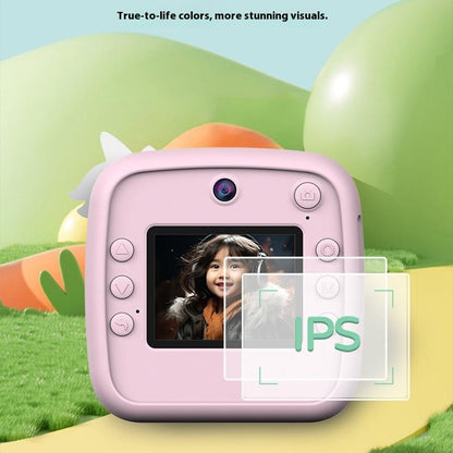 A28 2.4 Inch IPS Screen Instant Print Digital Camera for Kids Cartoon Animal Video Recorder, with 32GB Card + Card Reader