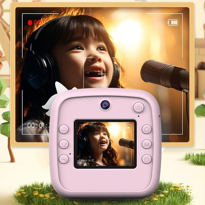 A28 2.4 Inch IPS Screen Instant Print Digital Camera for Kids Cartoon Animal Video Recorder, with 32GB Card + Card Reader