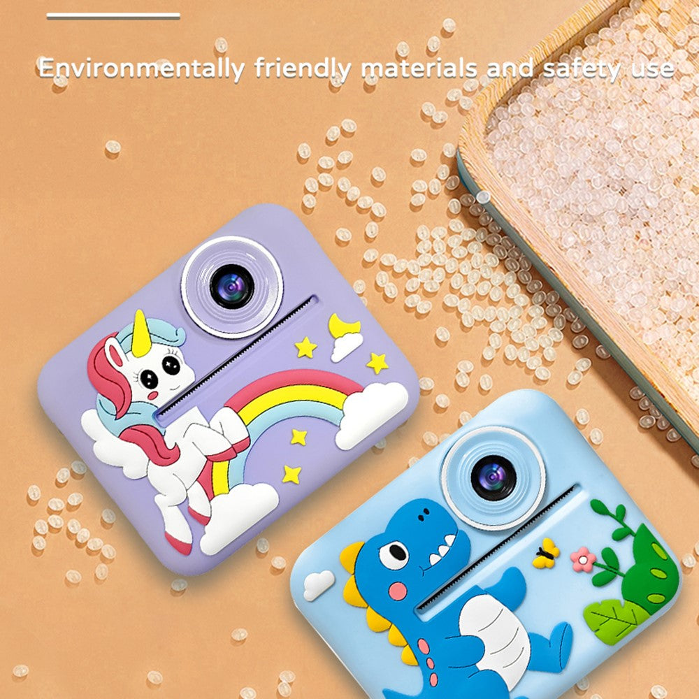 D2A Cartoon Pattern Dual Lens HD Video Recorder 2.4 Inch IPS Screen Portable Instant Print Kids Camera, with 32GB Card + Card Reader