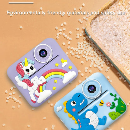 D2A Cartoon Pattern Dual Lens HD Video Recorder 2.4 Inch IPS Screen Portable Instant Print Kids Camera, with 32GB Card + Card Reader