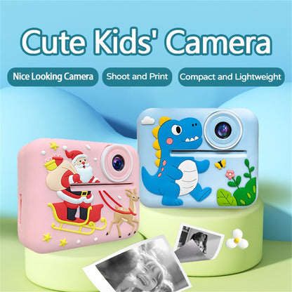 D2A Cartoon Pattern Dual Lens HD Video Recorder 2.4 Inch IPS Screen Portable Instant Print Kids Camera, with 32GB Card + Card Reader