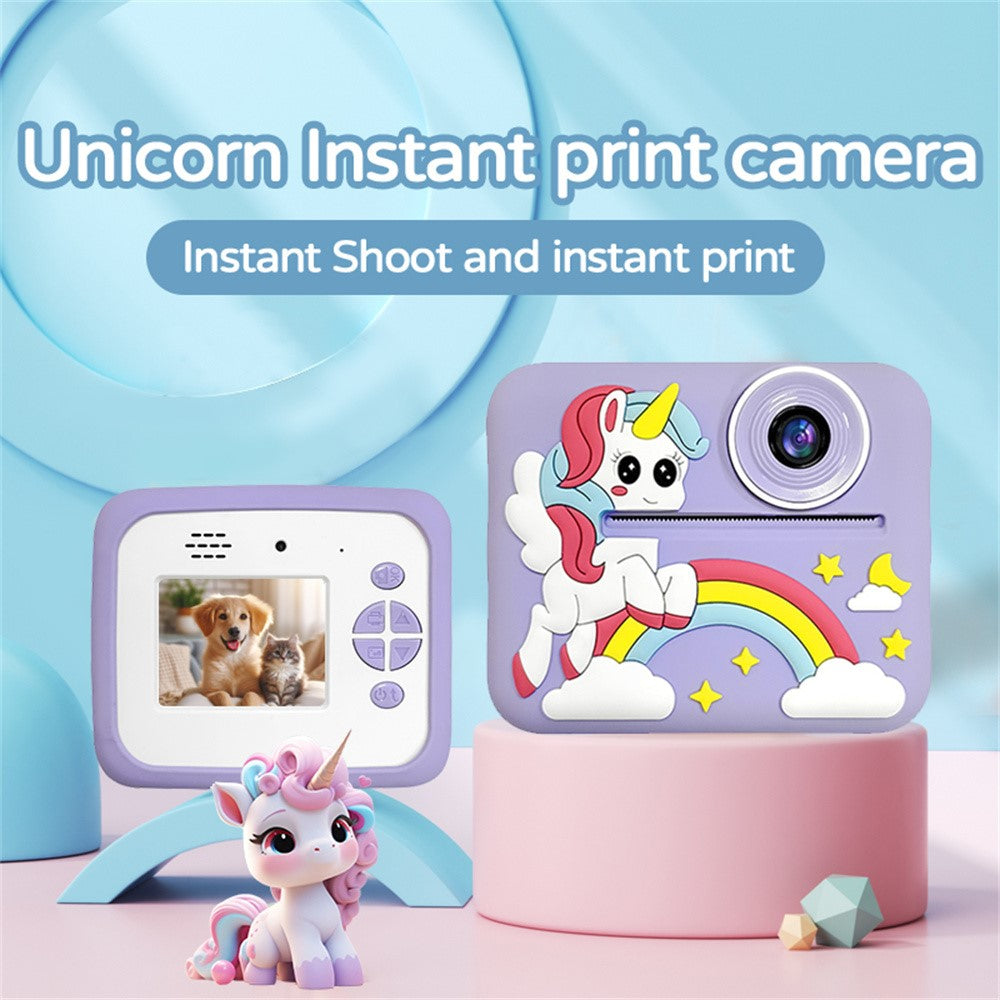 D2A Cartoon Pattern Dual Lens HD Video Recorder 2.4 Inch IPS Screen Portable Instant Print Kids Camera, with 32GB Card + Card Reader