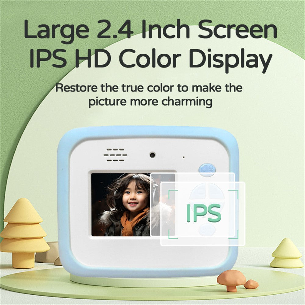 D2A Cartoon Pattern Dual Lens HD Video Recorder 2.4 Inch IPS Screen Portable Instant Print Kids Camera, with 32GB Card + Card Reader