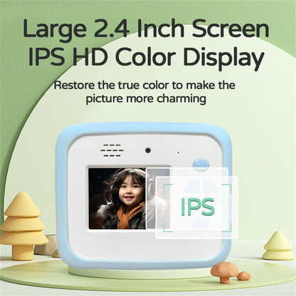 D2A Cartoon Pattern Dual Lens HD Video Recorder 2.4 Inch IPS Screen Portable Instant Print Kids Camera, with 32GB Card + Card Reader