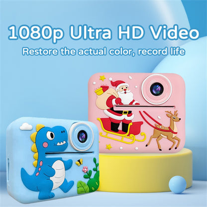 D2A Cartoon Pattern Dual Lens HD Video Recorder 2.4 Inch IPS Screen Portable Instant Print Kids Camera, with 32GB Card + Card Reader