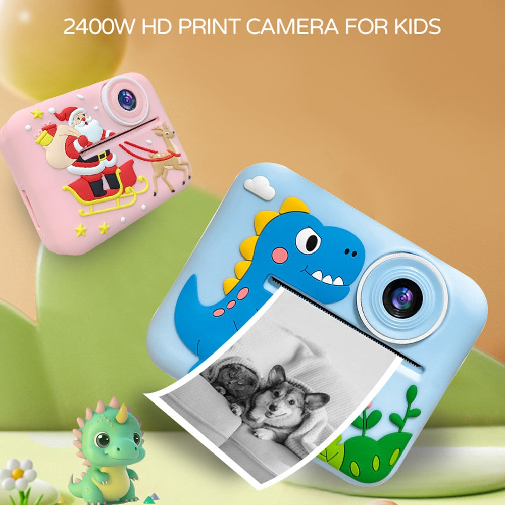 D2A Cartoon Pattern Dual Lens HD Video Recorder 2.4 Inch IPS Screen Portable Instant Print Kids Camera, with 32GB Card + Card Reader