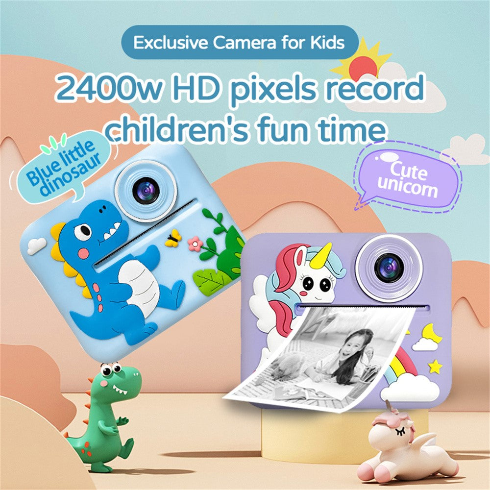 D2A Cartoon Pattern Dual Lens HD Video Recorder 2.4 Inch IPS Screen Portable Instant Print Kids Camera