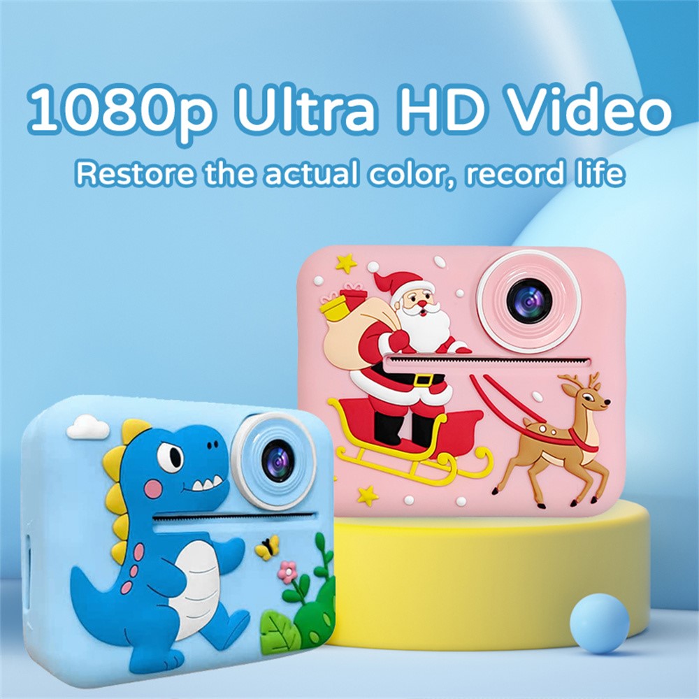 D2A Cartoon Pattern Dual Lens HD Video Recorder 2.4 Inch IPS Screen Portable Instant Print Kids Camera