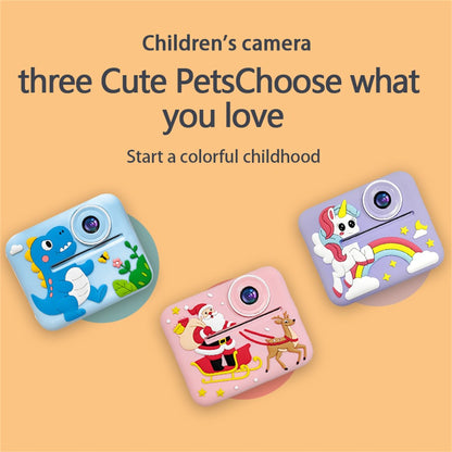 D2A Cartoon Pattern Dual Lens HD Video Recorder 2.4 Inch IPS Screen Portable Instant Print Kids Camera