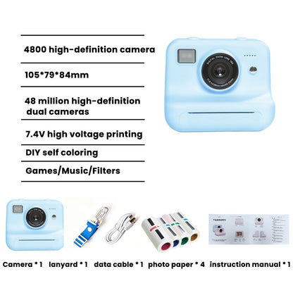 P10 Dual Lens Instant Print Camera for Kids 2.4 Inch IPS Screen Video Recorder, Support Monochrome Printing