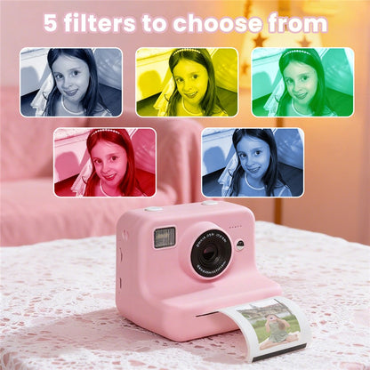 P10 Dual Lens Instant Print Camera for Kids 2.4 Inch IPS Screen Video Recorder, Support Monochrome Printing