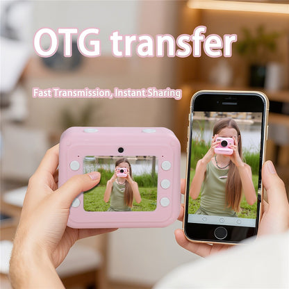 P10 Dual Lens Instant Print Camera for Kids 2.4 Inch IPS Screen Video Recorder Support Monochrome Printing, with 32GB Card