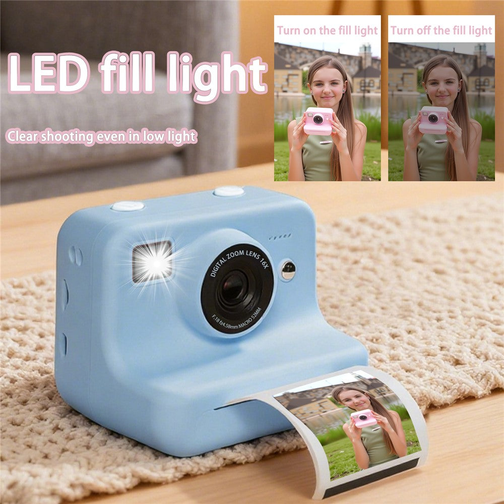 P10 Dual Lens Instant Print Camera for Kids 2.4 Inch IPS Screen Video Recorder Support Monochrome Printing, with 32GB Card