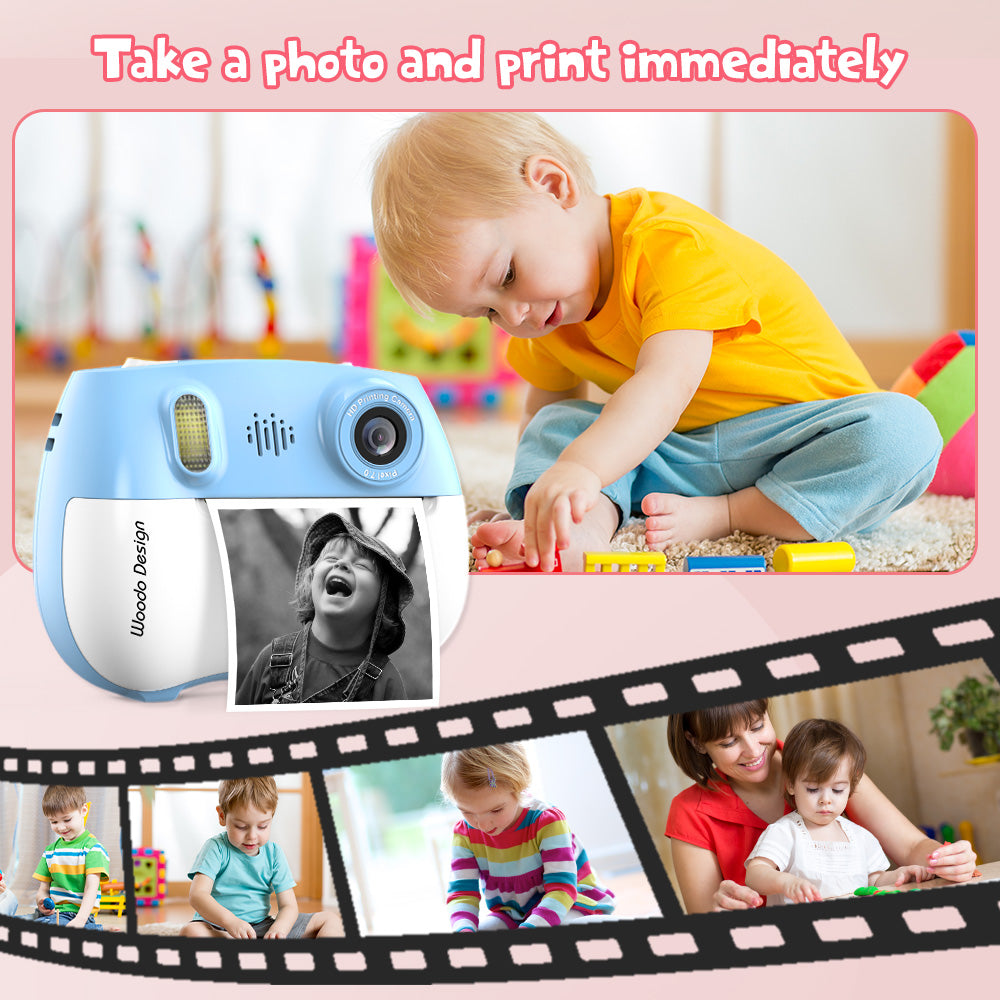 ZK18 Kids Camera Instant Print, Dual-Lens 2.4 inch 2MP 1080P Selfie Instant Cameras Support Music Play and Games