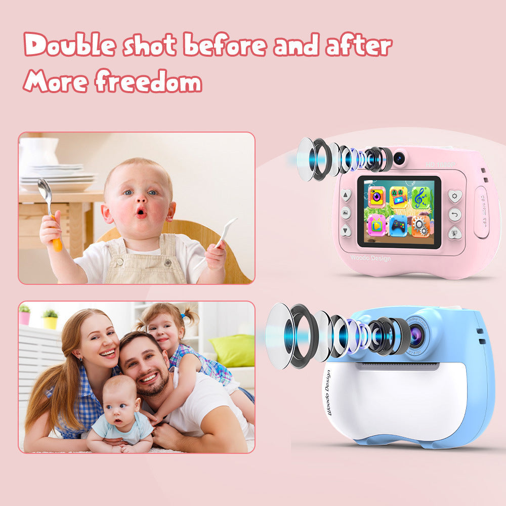 ZK18 Kids Camera Instant Print, Dual-Lens 2.4 inch 2MP 1080P Selfie Instant Cameras Support Music Play and Games