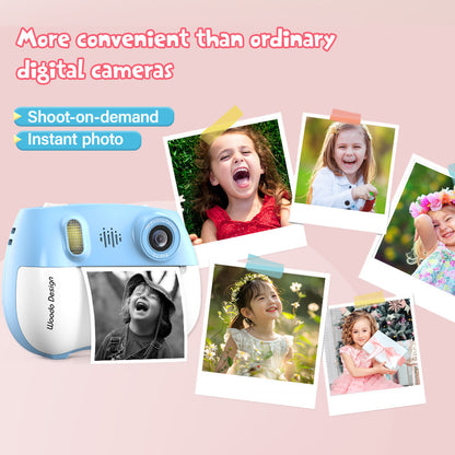 ZK18 Kids Camera Instant Print, Dual-Lens 2.4 inch 2MP 1080P Selfie Instant Cameras Support Music Play and Games