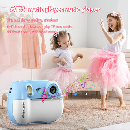 ZK18 Kids Camera Instant Print, Dual-Lens 2.4 inch 2MP 1080P Selfie Instant Cameras Support Music Play and Games