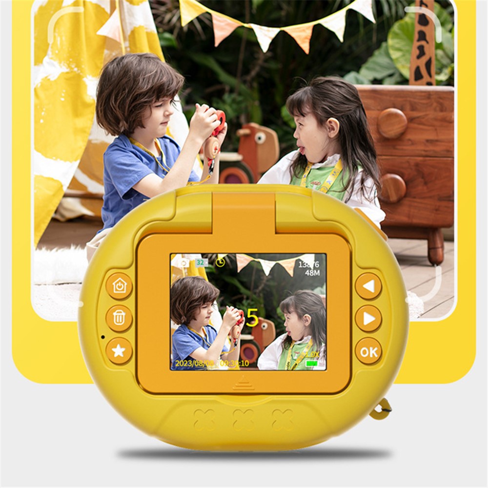 K62 2.4" Flip-Up HD Screen Kids Camera with Tripod Stand, Lanyard Portable Mini Camera for Taking Photos, Videos