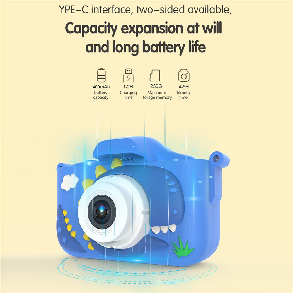 X13S Cartoon Dinosaur Dual Lens Kids Camera Toy with 32G TF Card + Card Reader (CE Certified)