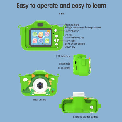 X12S Kids Camera 2.0 Inch IPS Screen Cartoon Dragon Video Recorder Cam, 32G TF Card+Card Reader (CE Certified)