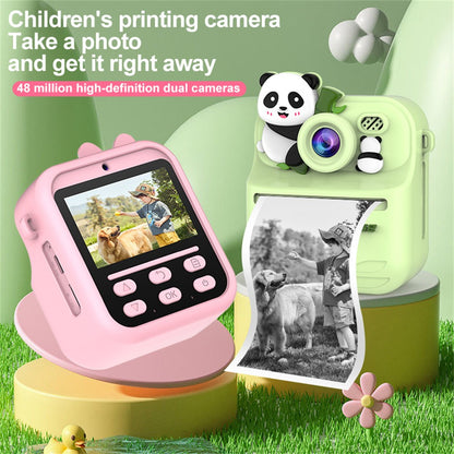 S1 2.4 Inch IPS Screen Kids Camera Instant Print Digital Camera Dual Lens HD Video Recorder with 32GB Card + Card Reader