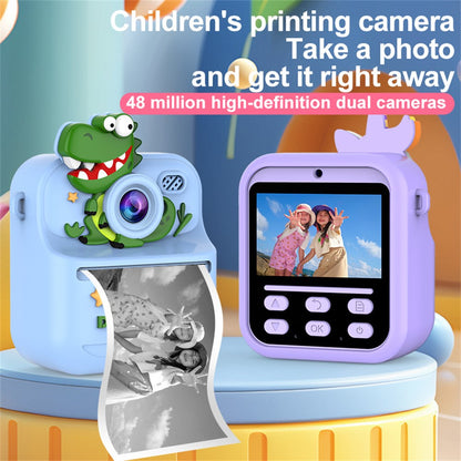 S1 2.4 Inch IPS Screen Kids Camera Instant Print Digital Camera Dual Lens HD Video Recorder with 32GB Card + Card Reader