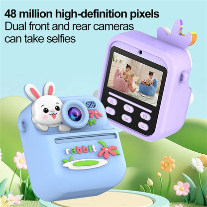 S1 2.4 Inch IPS Screen Kids Camera Instant Print Digital Camera Dual Lens HD Video Recorder with 32GB Card + Card Reader