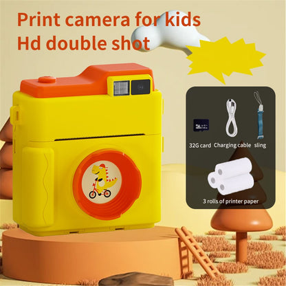 LK002 2.4-inch Screen Children HD Digital Camera Mini Inkless Photo Printer with 32G TF Card + Card Reader